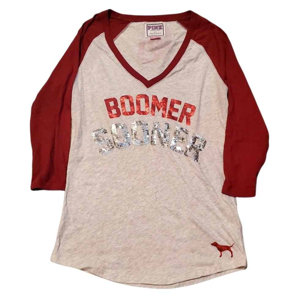 Pink VS S Boomer Sooner College 3/4 Sleeve Top